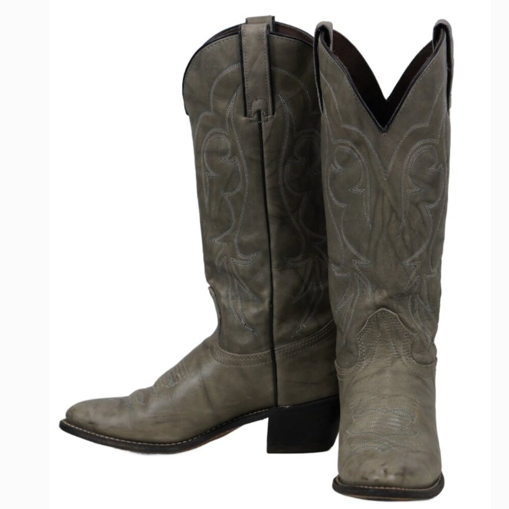 Kenny Rogers Marbled Gray Leather Cowboy Boots Vintage 90s US Made Women's 7 M